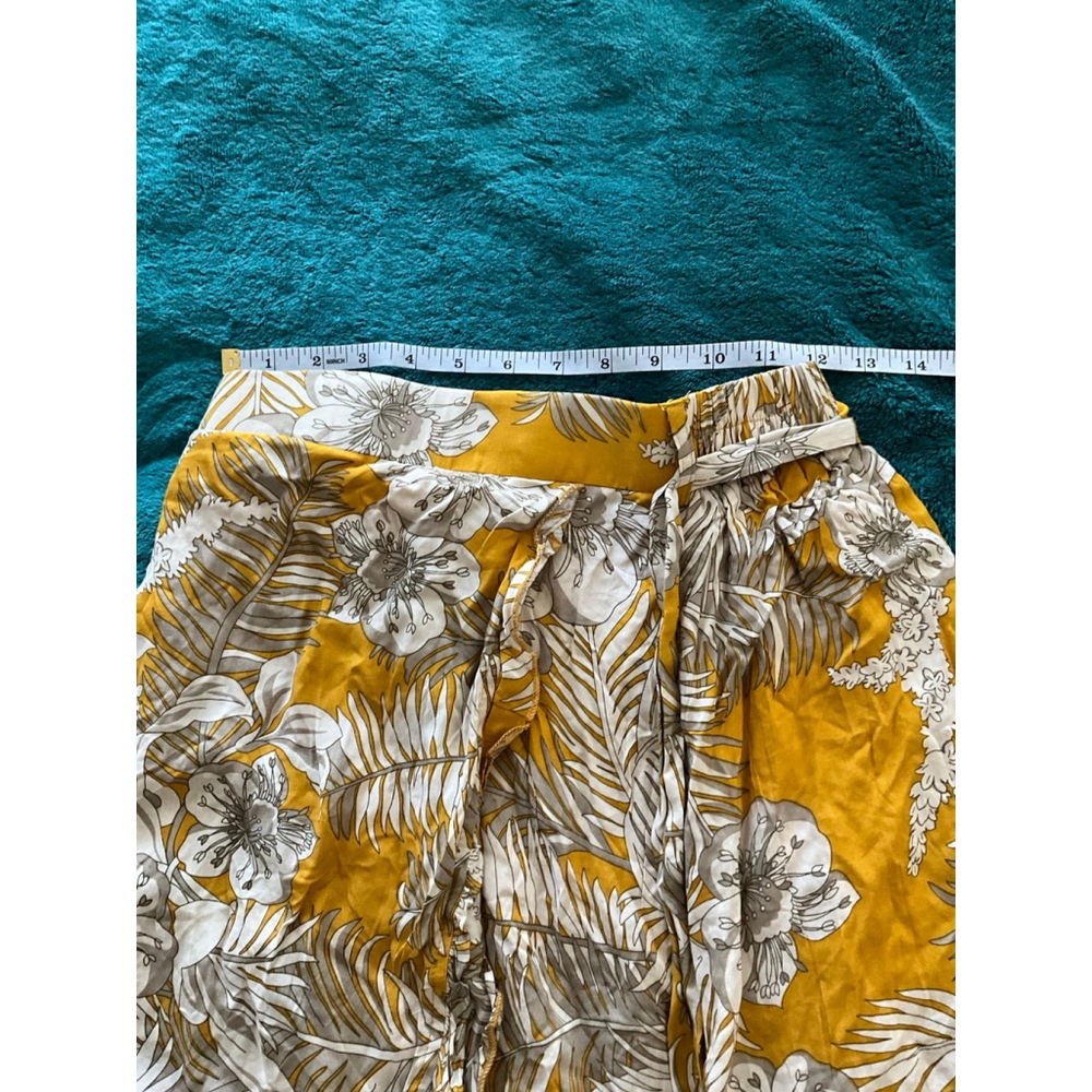 Solitaire Ruffle Front Maxi Skirt Yellow w Palms Elastic Waist Sash NWT Small - Picture 7 of 10